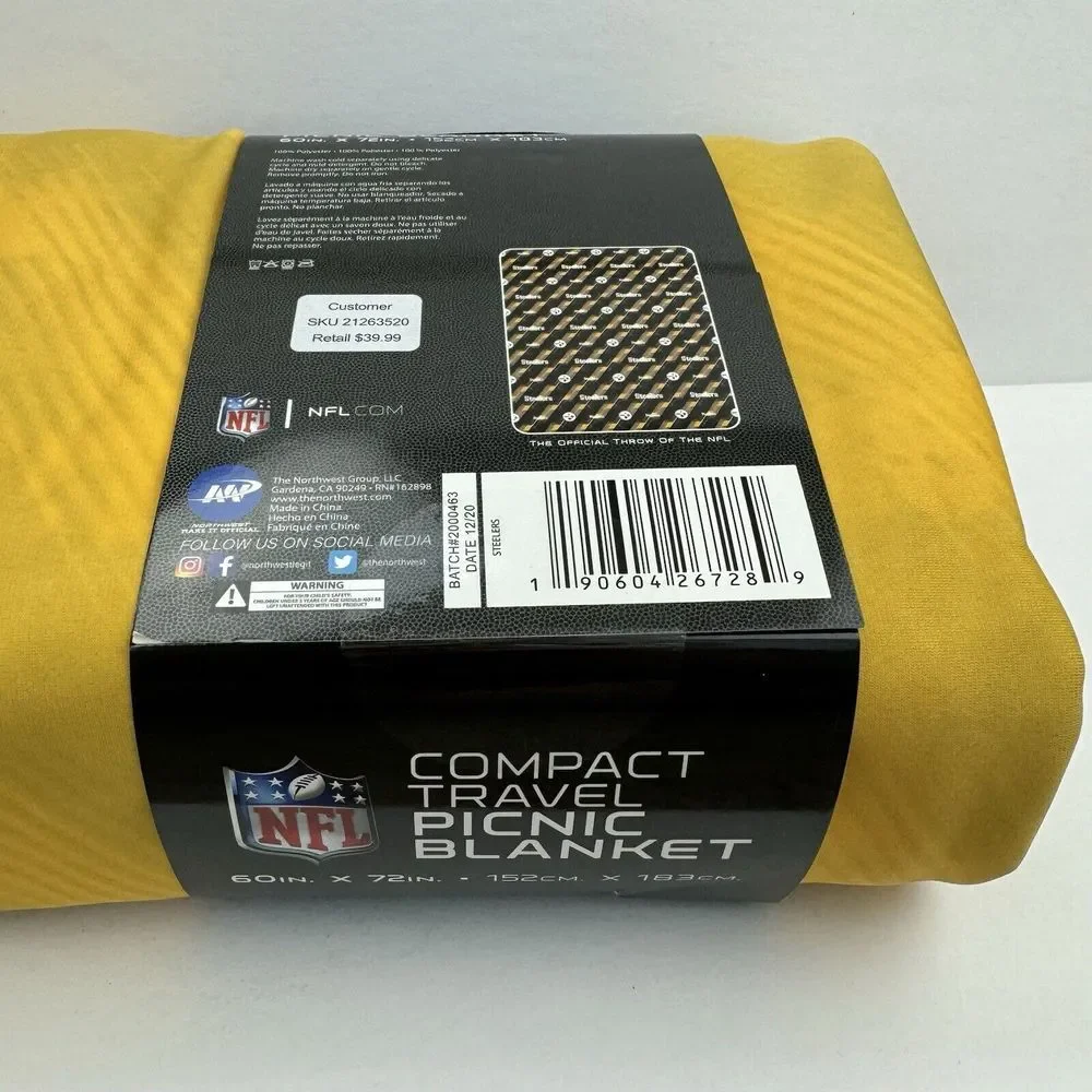 Pittsburgh Steelers Picnic Blanket Black/Gold Team Logo Compact Travel 60x72 NIP